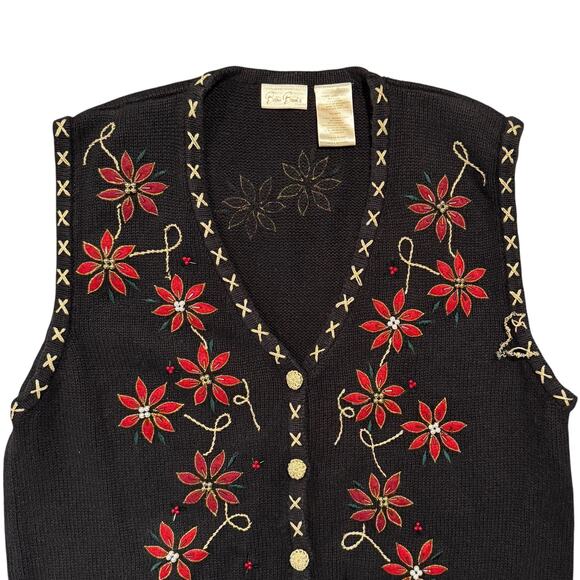 Vintage Sweater Vest Christmas Holiday Festive Cottage Boho Academia Black Large - Picture 5 of 8
